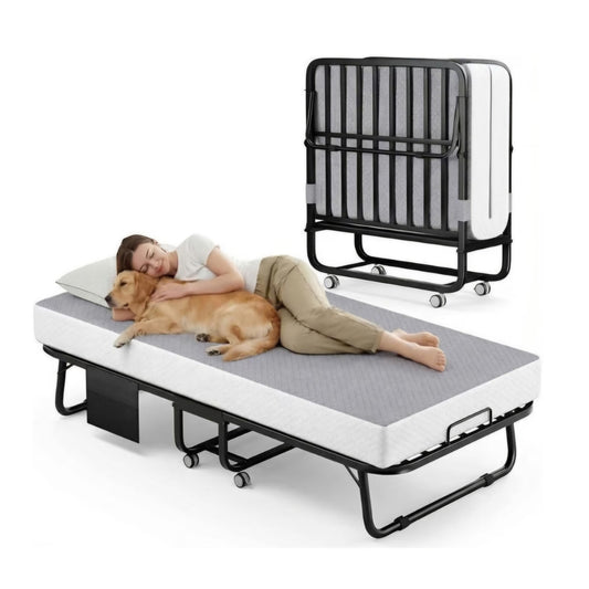 Decofy Folding Bed with Memory Foam Mattress, Portable Rollaway Guest Beds on Wheels, 75"x31"