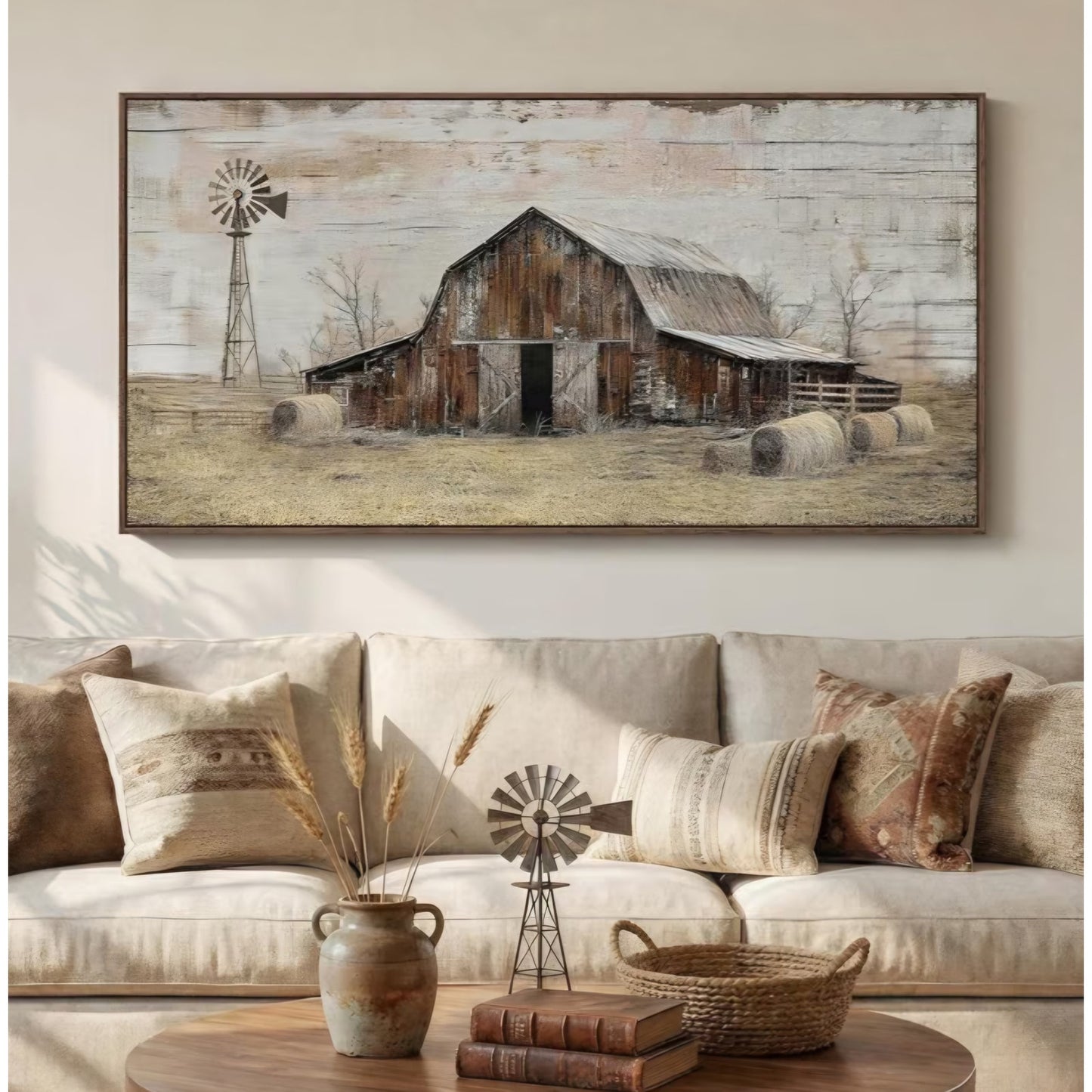 Large Framed Wall Art for Living Room Vintage Rustic Barn Horizontal Canvas Prints 30x60 inc