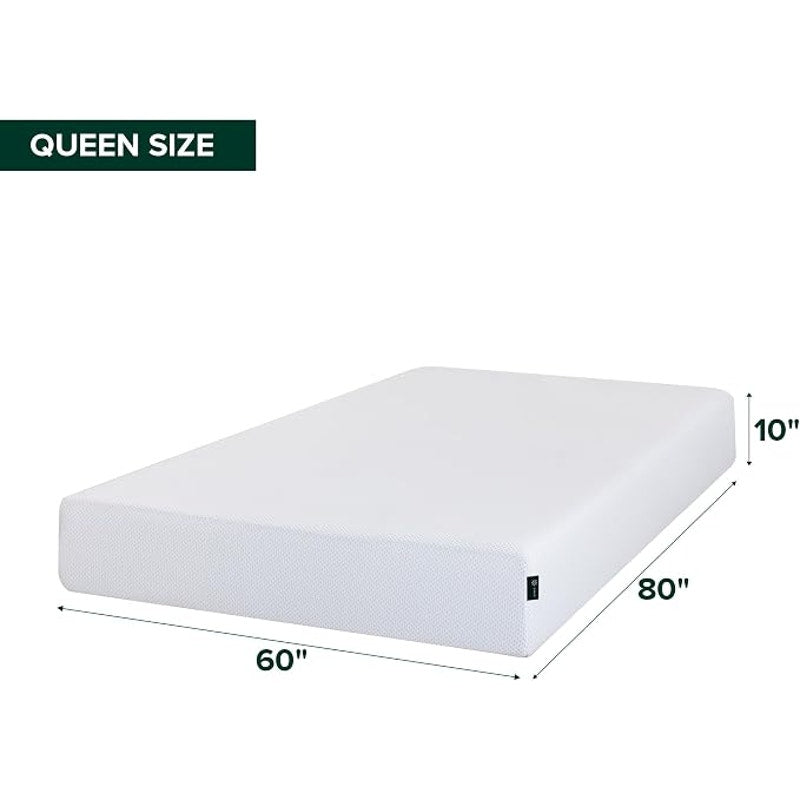 Queen Zinus 10 In Green Tea Cooling Memory Foam Mattress, Fiberglass Free, Medium Firmness,in A Box