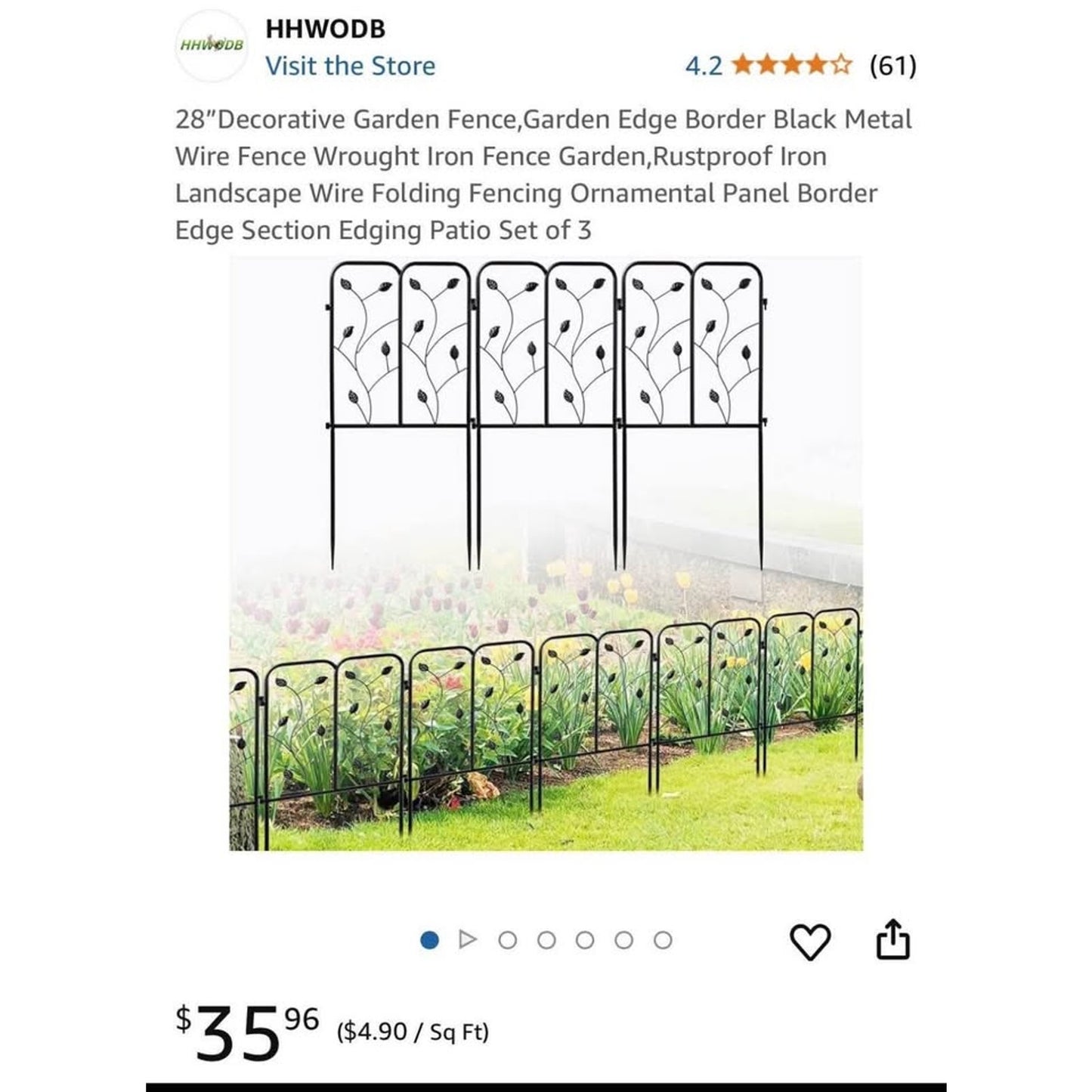 28”Decorative Garden Fence,Garden Edge Border Black Metal Wire Fence Wrought Iron Fence Garden,Rustp
