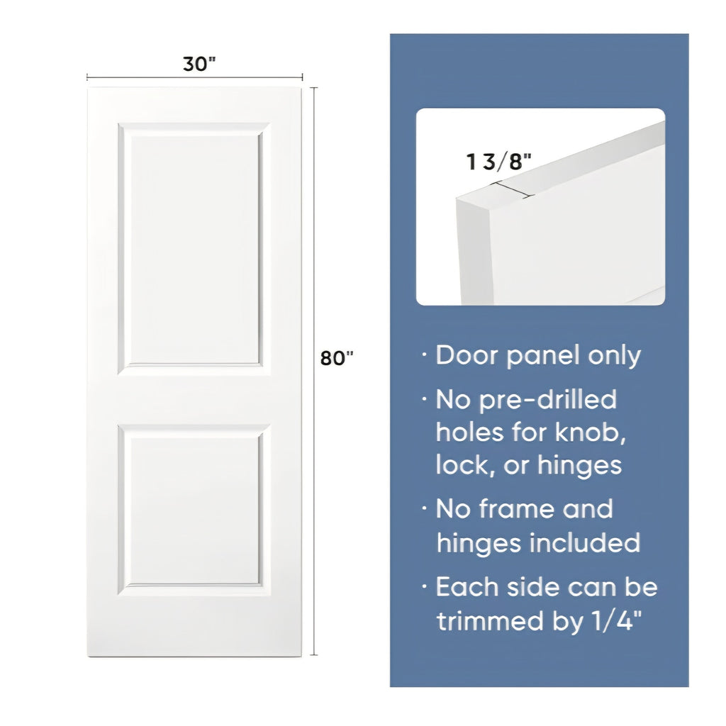 Door Slab 30x80 in Raised 2-Panel Square Top Smooth White Primed Molded Door Slab