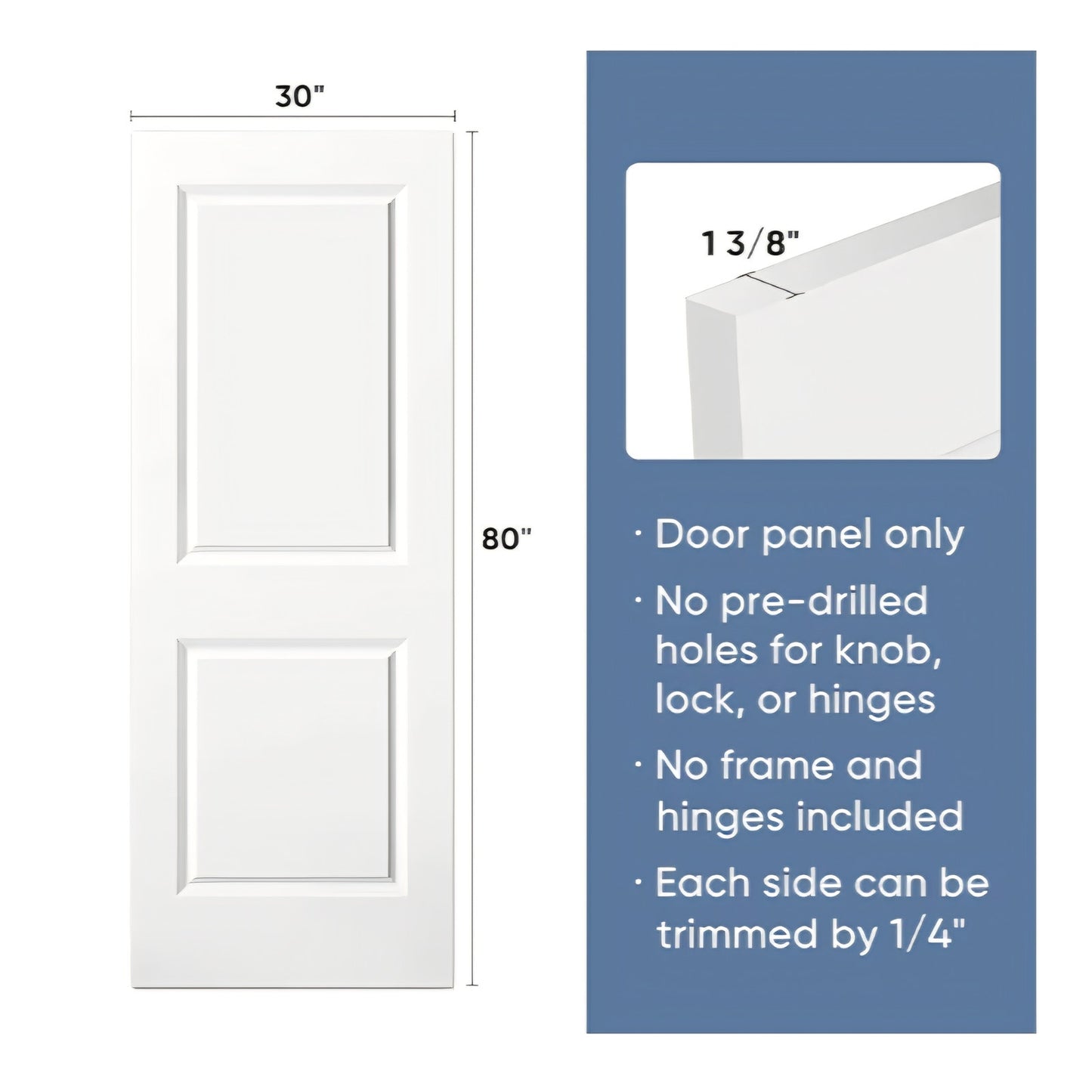 Door Slab 30x80 in Raised 2-Panel Square Top Smooth White Primed Molded Door Slab