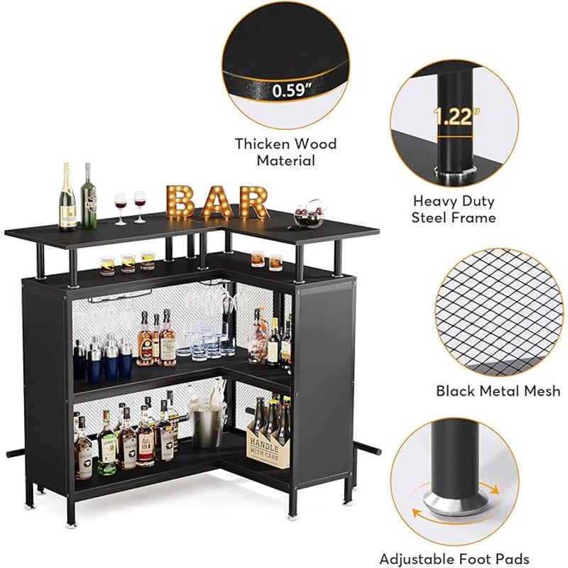 LITTLE TREE Home Bar Unit Mini Liquor Table Cabinet, Black, 17.72"D x 47.24"W x 41.93"H