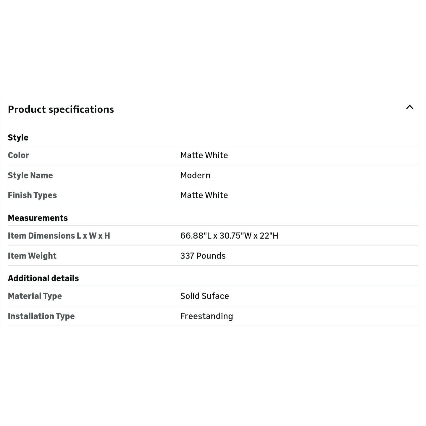 Bathtub Luxury Contemporary Solid Surface Freestanding 67 in. x 30.75 in Stone Resin Matte White