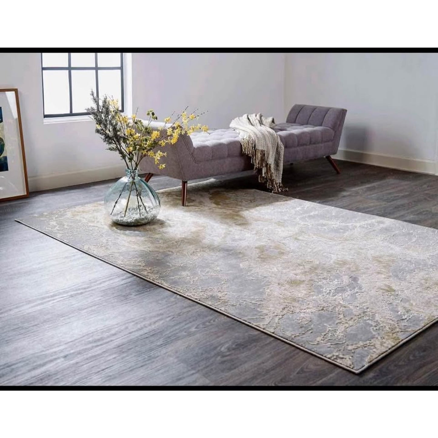 Jewel 8 x 10 Area Rug in Gold, Easy Care Stain Resistant Fade Resistant Modern Abstract, Soft Floor