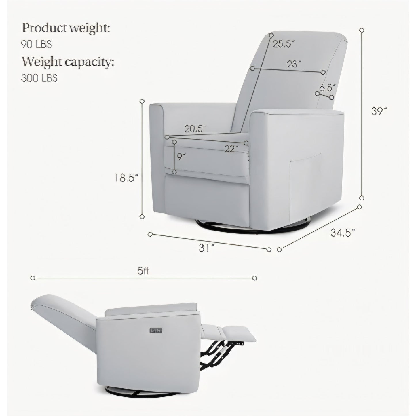 Power Glider Recliner with USB Charging – Rocking & 275° Swivel with Smooth Glide