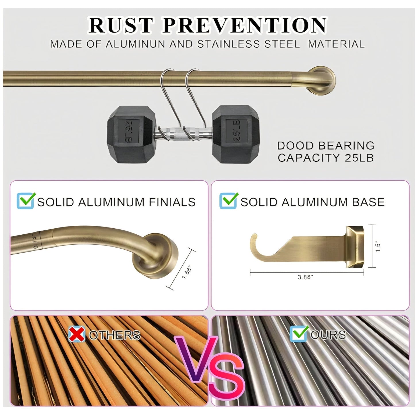 2 Pack Antique Bronze Disc Curtain Rods, 48-84 Inches Window Curtain Rod,Adjustable Room Darkening Curtain Rod with Aluminum Finials and Brackets,Wrap Around Design