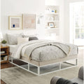 King Size Capri White Metal Platform Bed Frame with Built-in Beige Upholstered Mattress Foundation