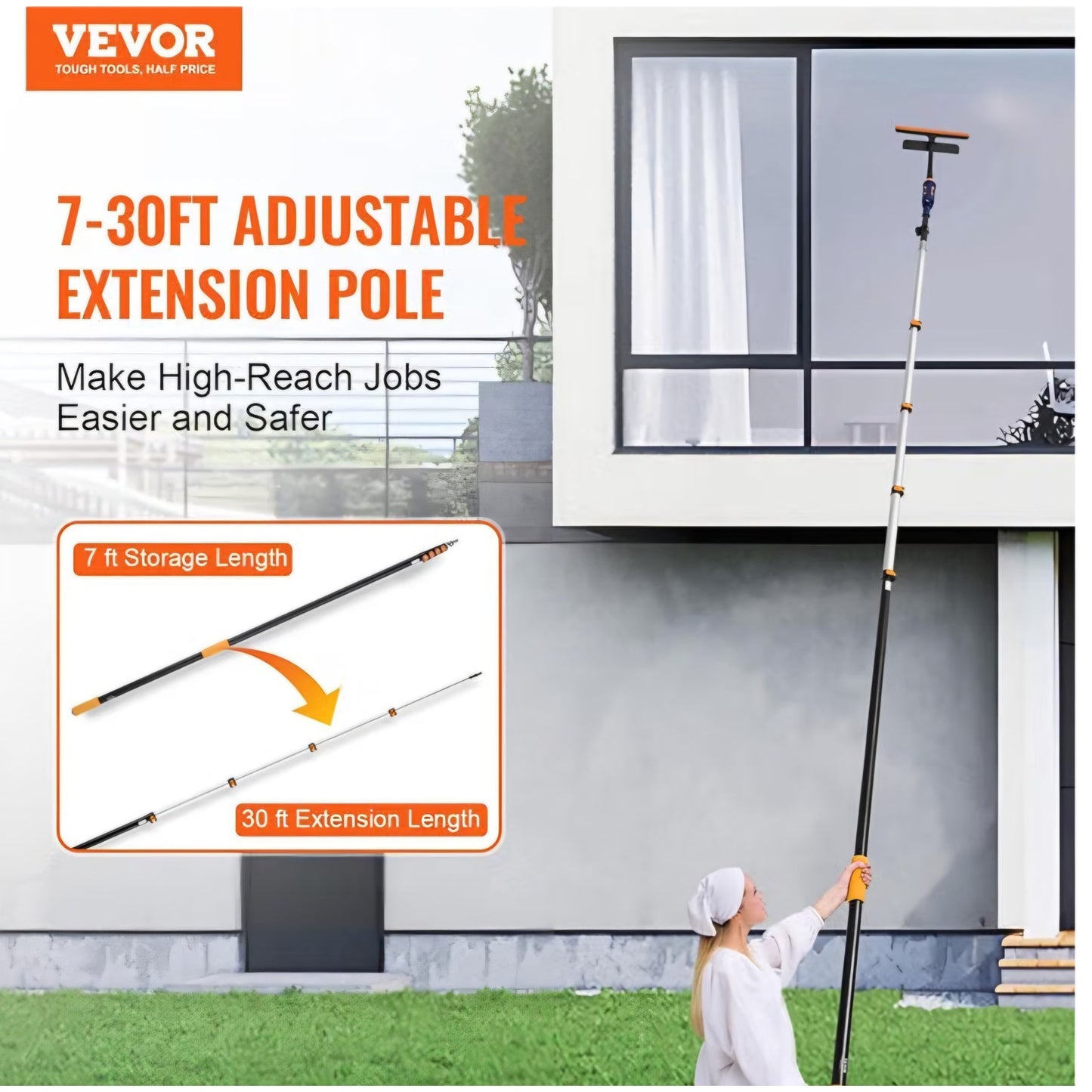 VEVOR Telescopic Extension Pole, 7-30 FT Multi-Purpose Extension Pole