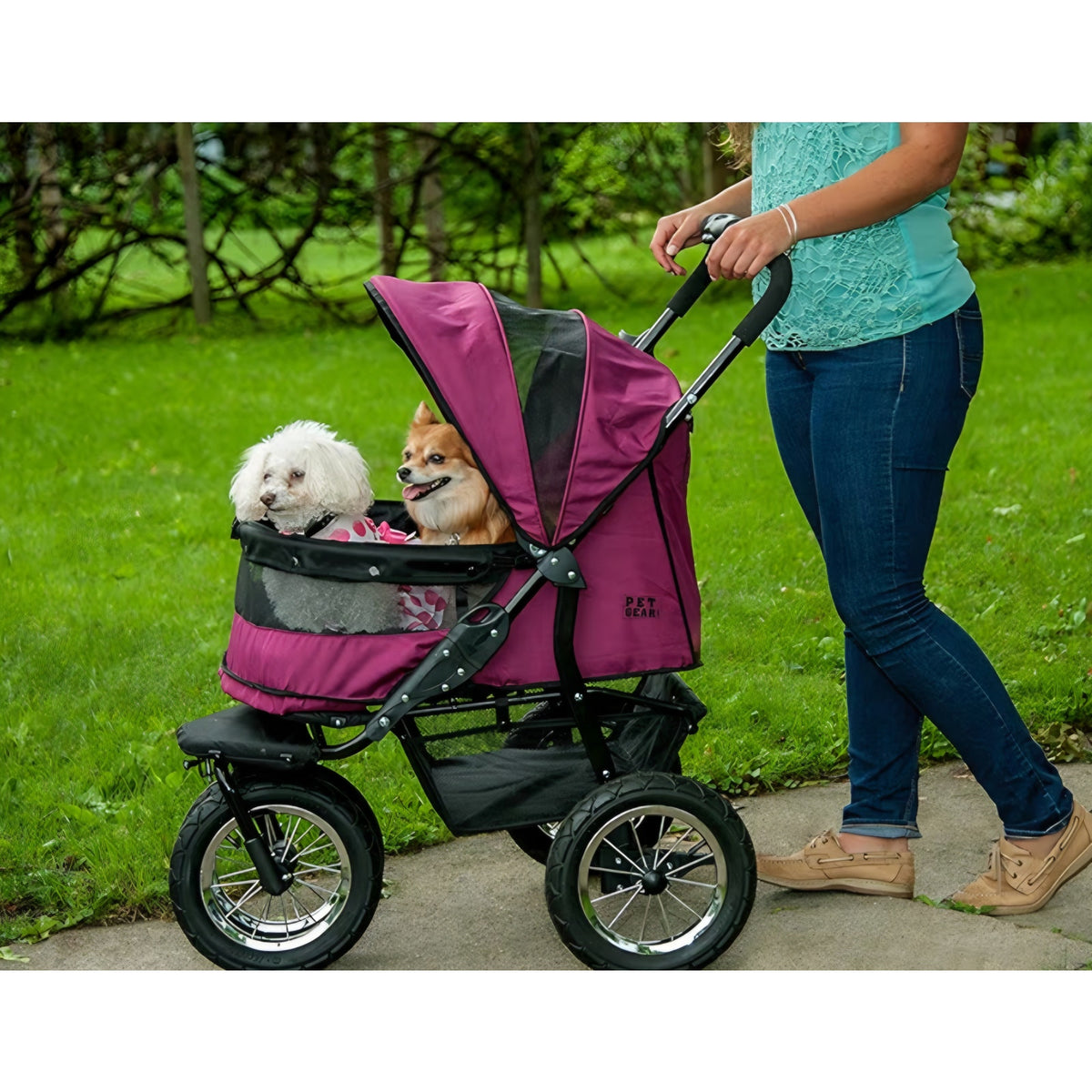Pet Gear NO-Zip Double Pet Stroller, Zipperless Entry, for Single or Multiple Dogs/Cats