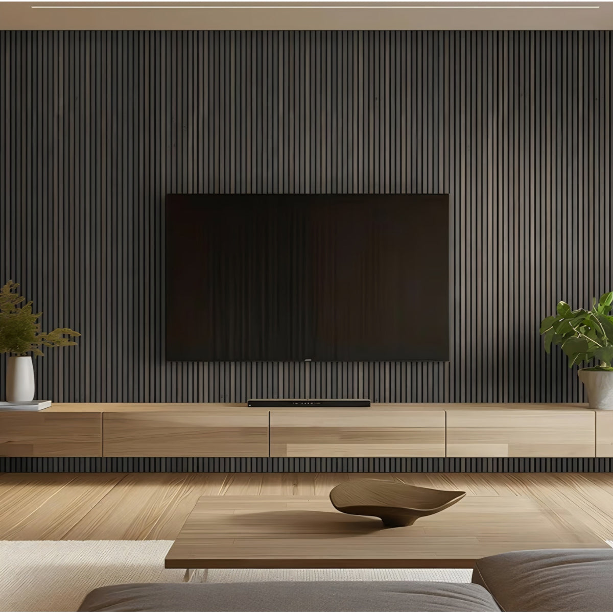 Acoustic Wood Slat Wall Panels for Interior Decor 9.5 in. x 94.5 in. - Umber