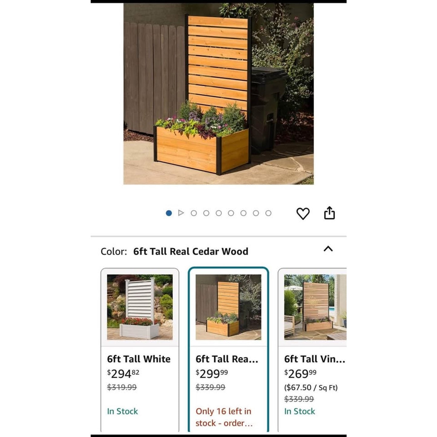 6ft H x 3.3ft W x 2.1ft L (1 Screen w/Planter) Freestanding Enclo Concord Cedar Wood Privacy Fence S