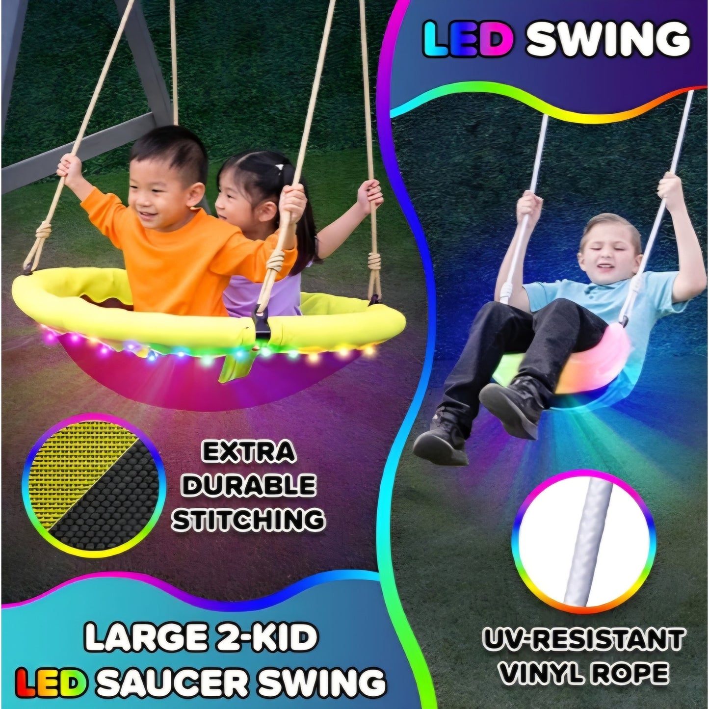 Sportspower Amelia Galaxy Cedar Wooden Swing Set for Night Play with 2 LED Swings