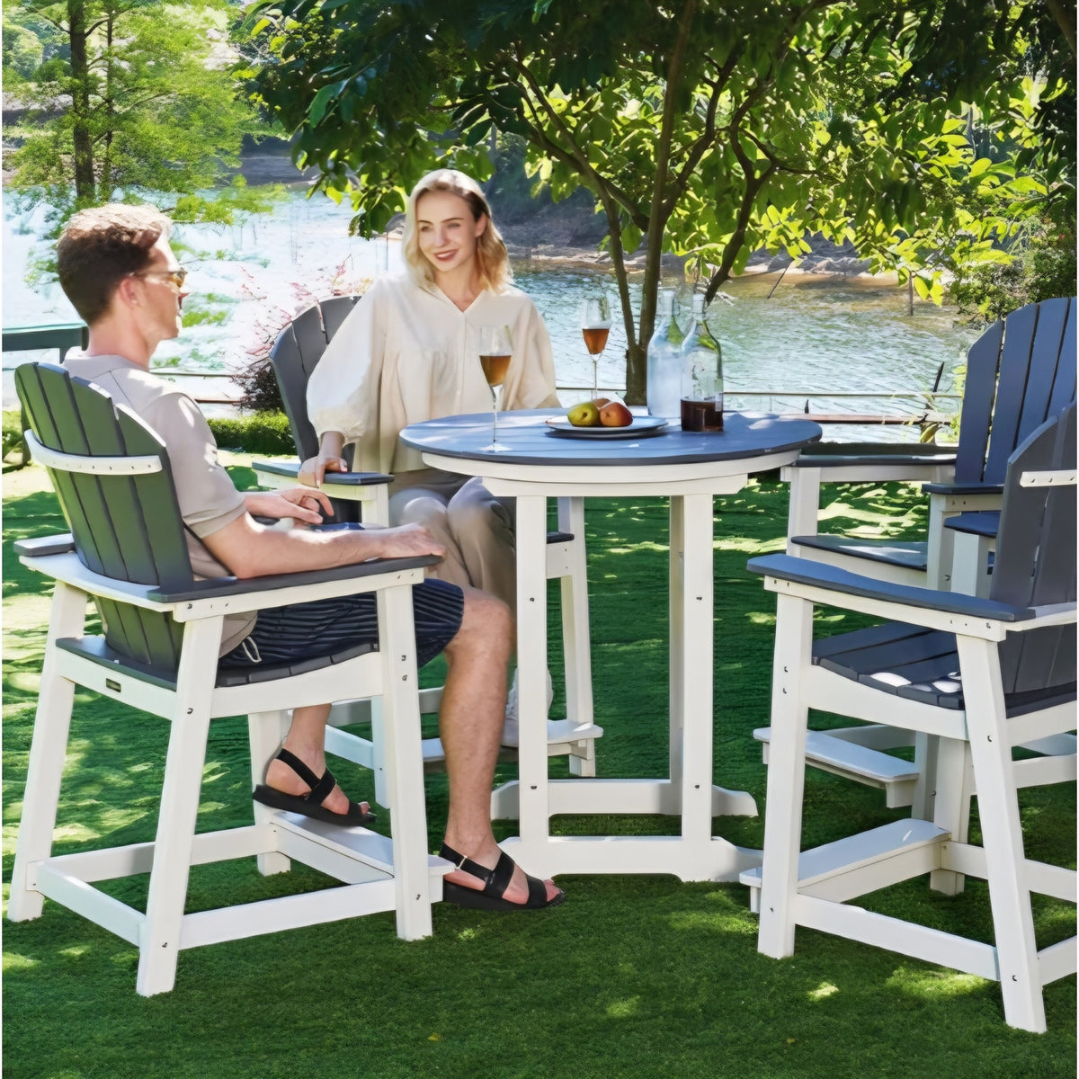 OTSUN Outdoor Bar Stool Chair, Patio Counter Stool with High Back, All-Weather Wooden Stool