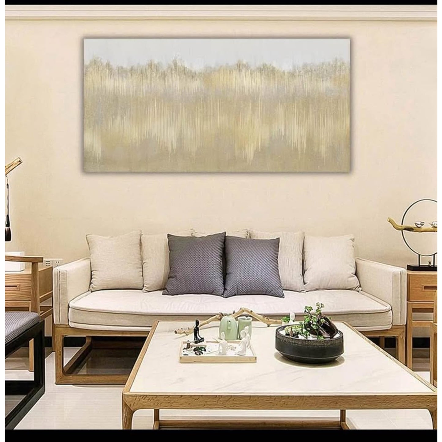 TRAIN2 ART Abstract Wall Art for Living Room 30" x 60" Gold Paintings Wall Decor Modern Large Artwor
