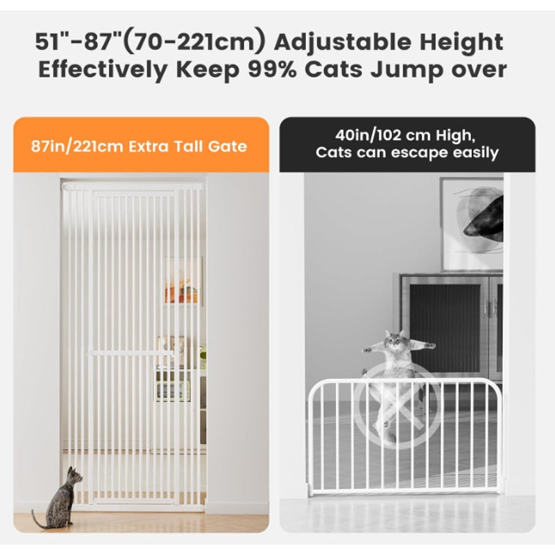 Extra Tall Cat Gate 51"-87" Height Adjustable Pressure Mounted 4 Extensions