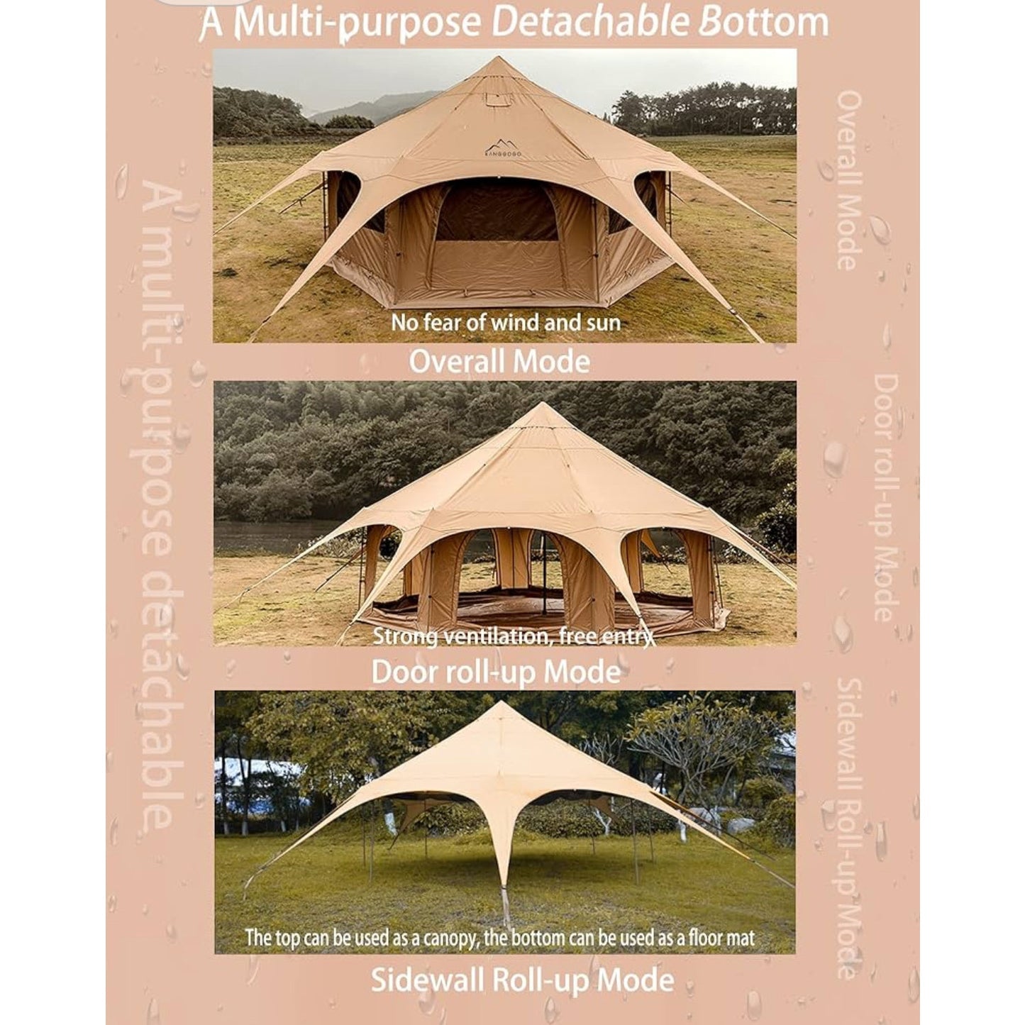 Cotton Canvas Tent Bell - Yurts Breathable and Windproof,Glamping for 6/8/10Person Family Camping