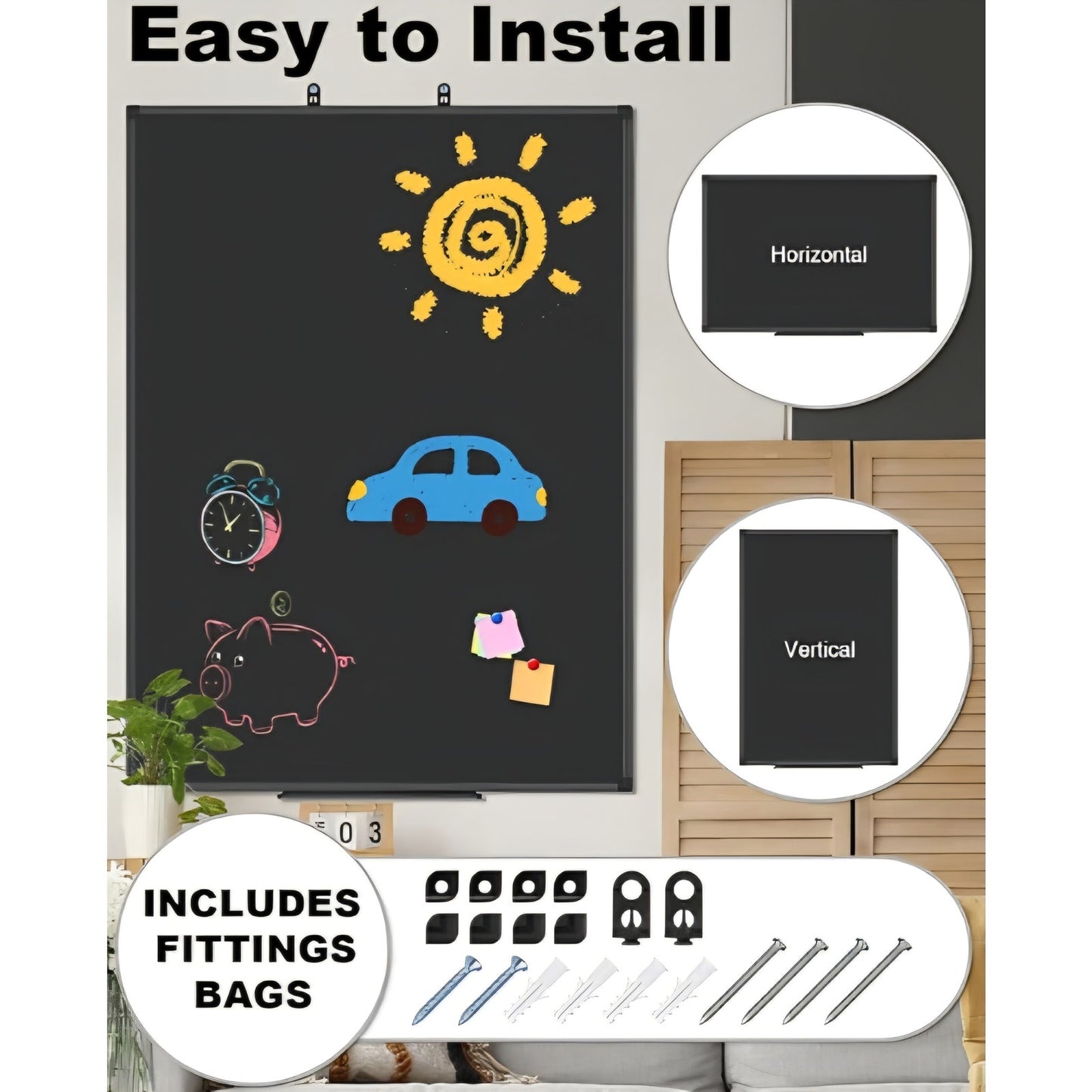 XBoard Magnetic Chalkboard Blackboard 48 x 36, Chalk Board/Black Board with 2 Magnets