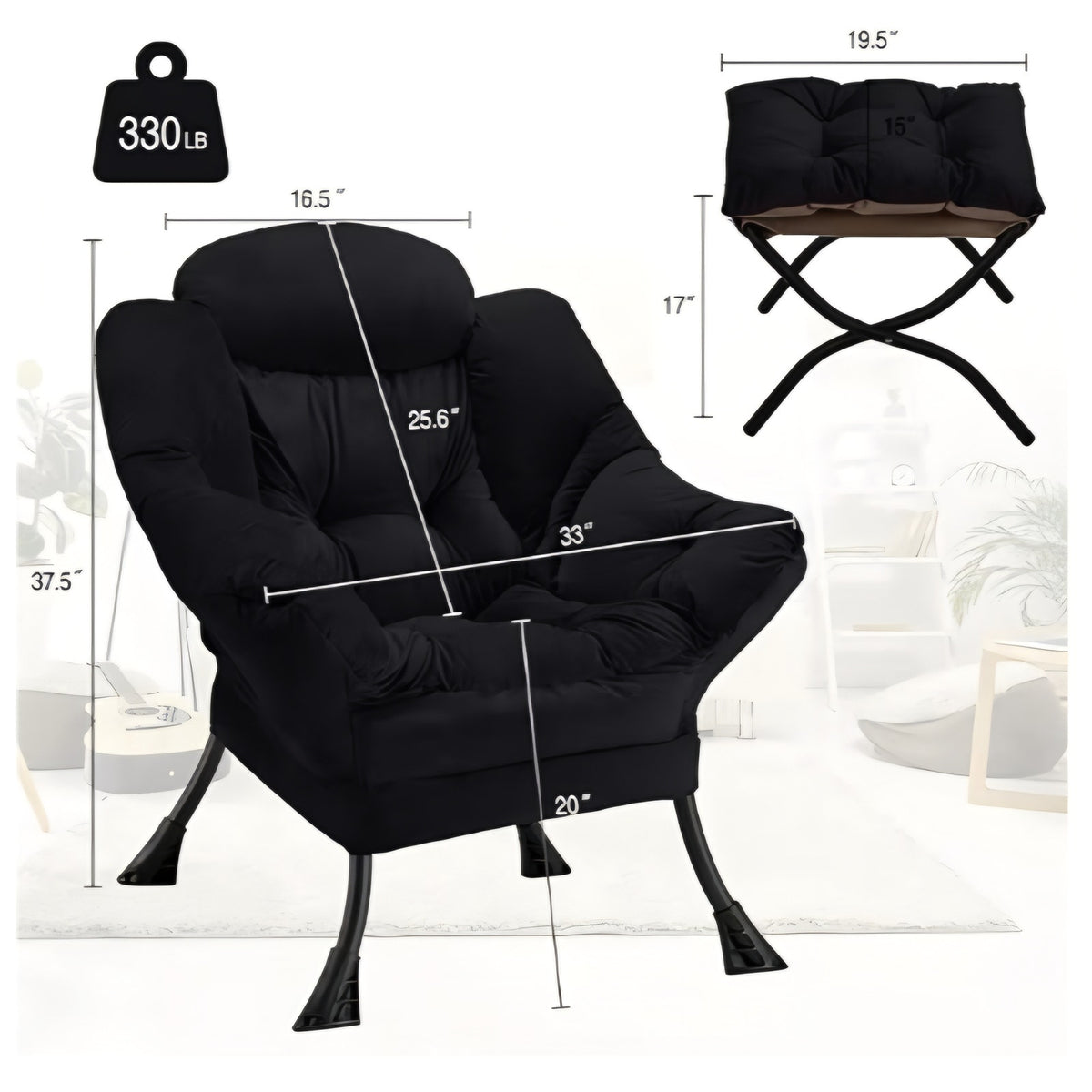 Lazy Chair with Folding Ottoman Modern Large Accent Chair