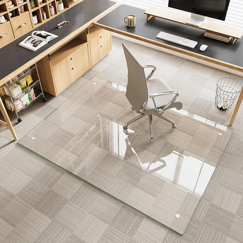 Tempered Glass Chair Mat for Carpet & Hard Floor, 48"x60" Chair Mat, Heavy Duty & Scratch Resistant