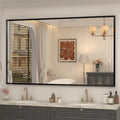 66" x 40"Matte Black Bathroom Mirror for Wall, Rectangular Beveled Mirror with Aluminum Alloy Frame