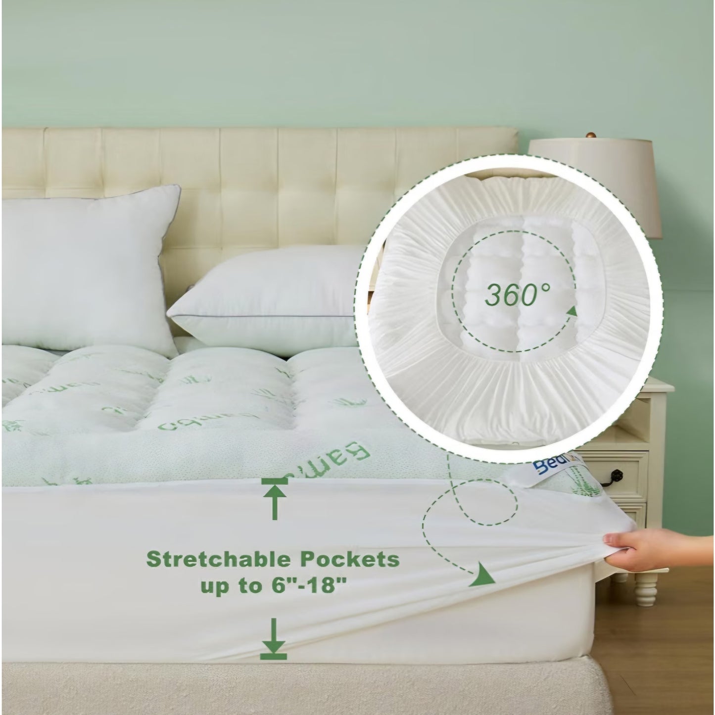 BEDLORE King Mattress Topper Viscose Bamboo, Thick Pillow Top Mattress 6"-18"