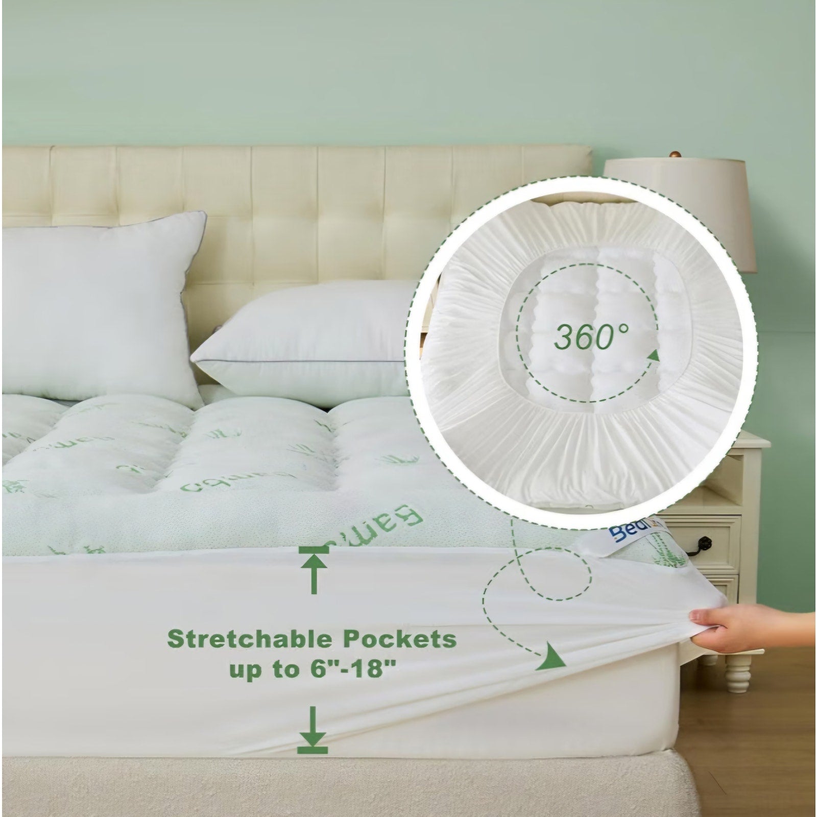 BEDLORE King Mattress Topper Viscose Bamboo, Thick Pillow Top Mattress 6"-18"