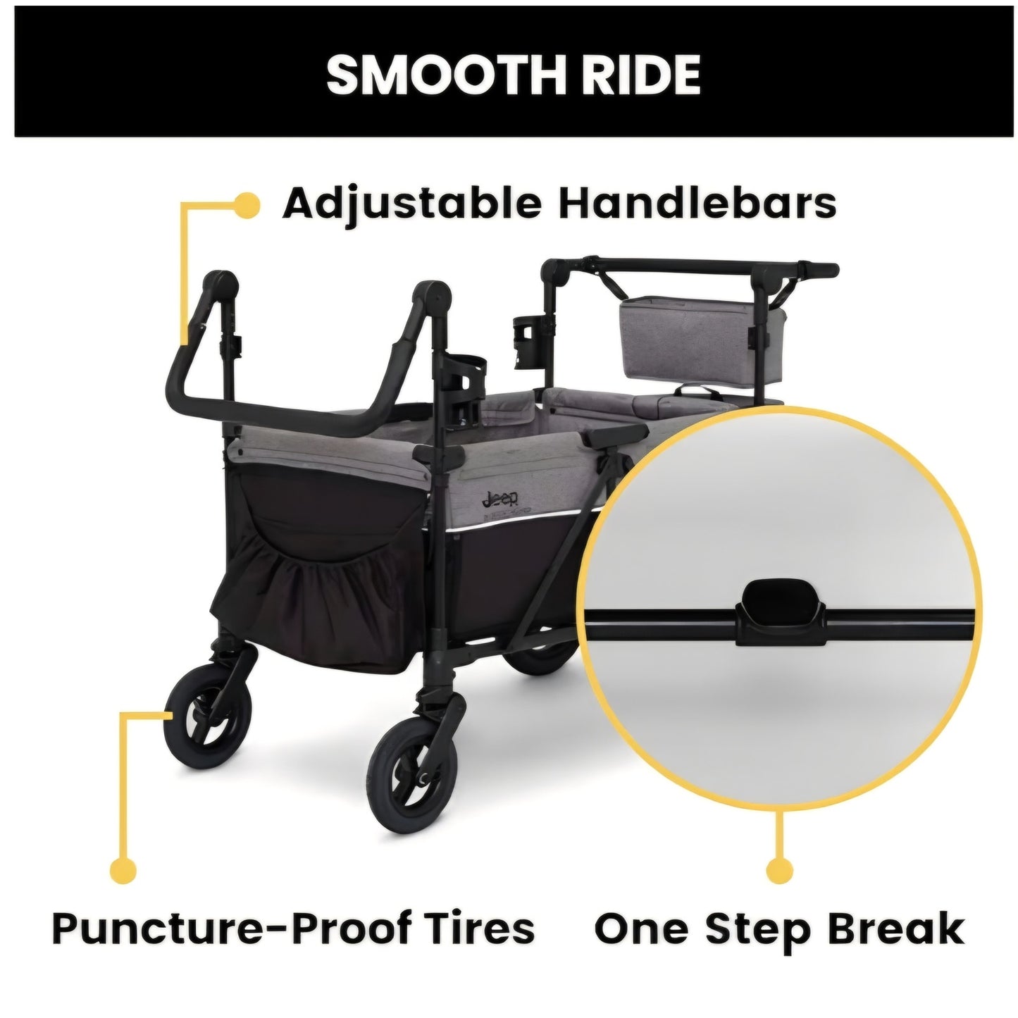 Jeep Wrangler Deluxe 4 Seater Stroller Wagon by Delta Children - Premium Quad Stroller