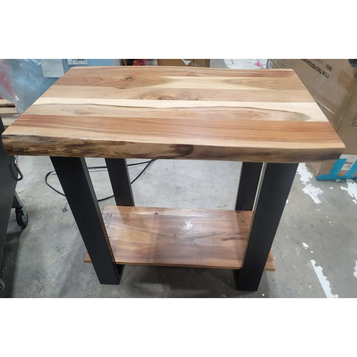 Alpine 2-Tier End Table with Live Edge Design – 27-Inch Solid Acacia Wood Industrial