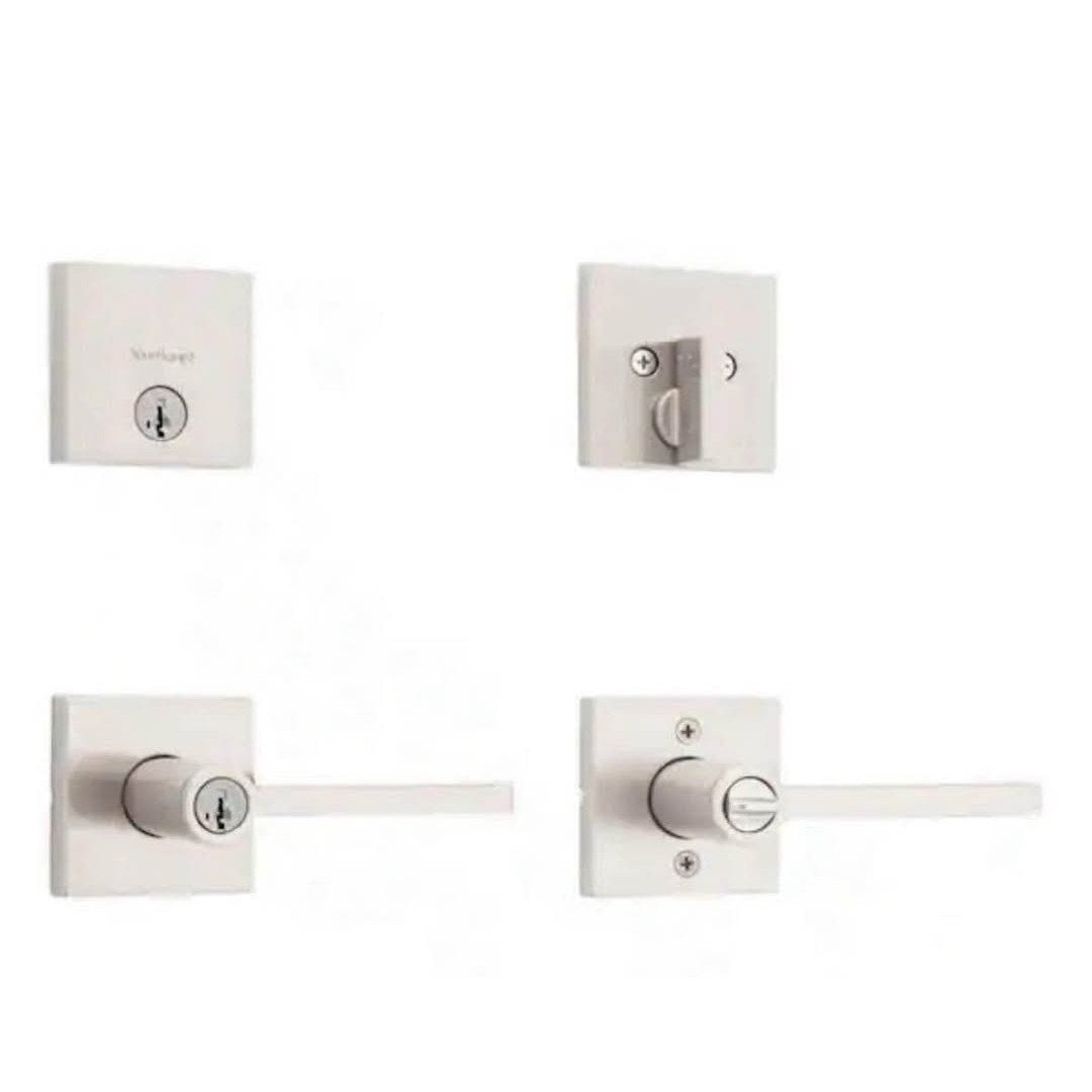 $30 obo Kwikset Halifax Satin Nickel Entry Door Handle with Single Cylinder Deadbolt ComboPack feat