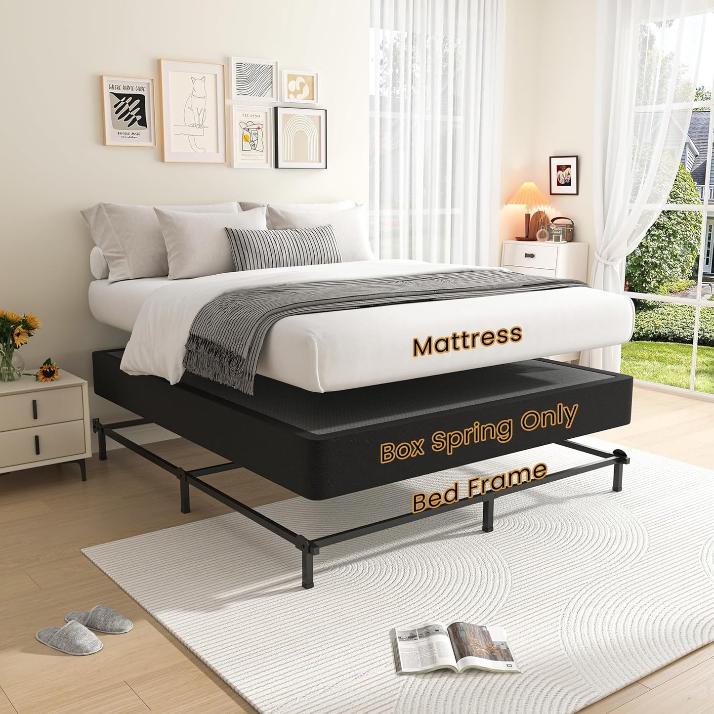 MAF Cal King Size King Box Spring, 10 Inch High Profile, 3500 lbs Black Heavy Duty Metal Mattress.