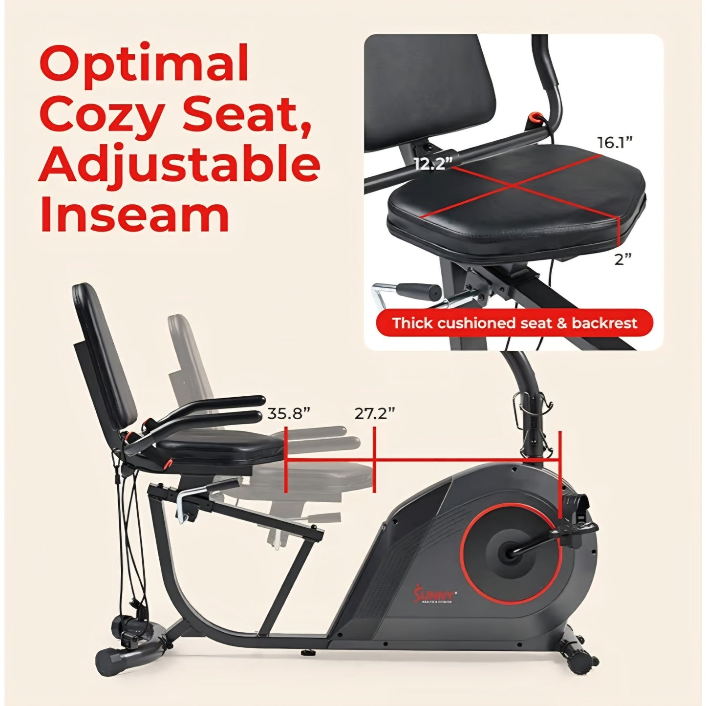 Smart Heavy-Duty Recumbent Bike w/Wide Cushioned Seat & Back, Indoor Cycling Machine Adult/Seniors