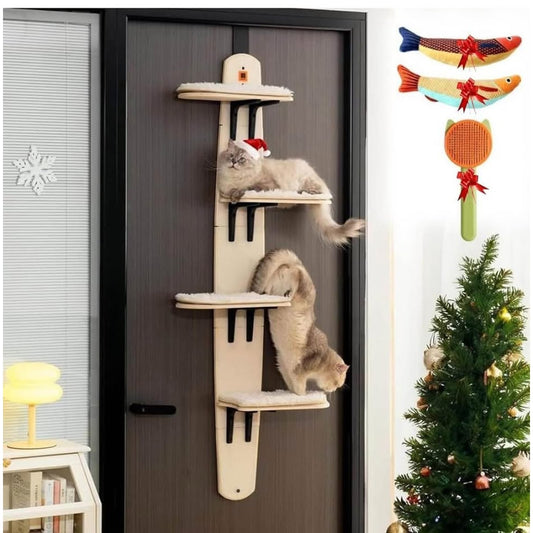 Door Hanging Cat Shelf,4-Levels Door Hanging Cat Climber Door Mounted Vertical Cat Tree Tower with C
