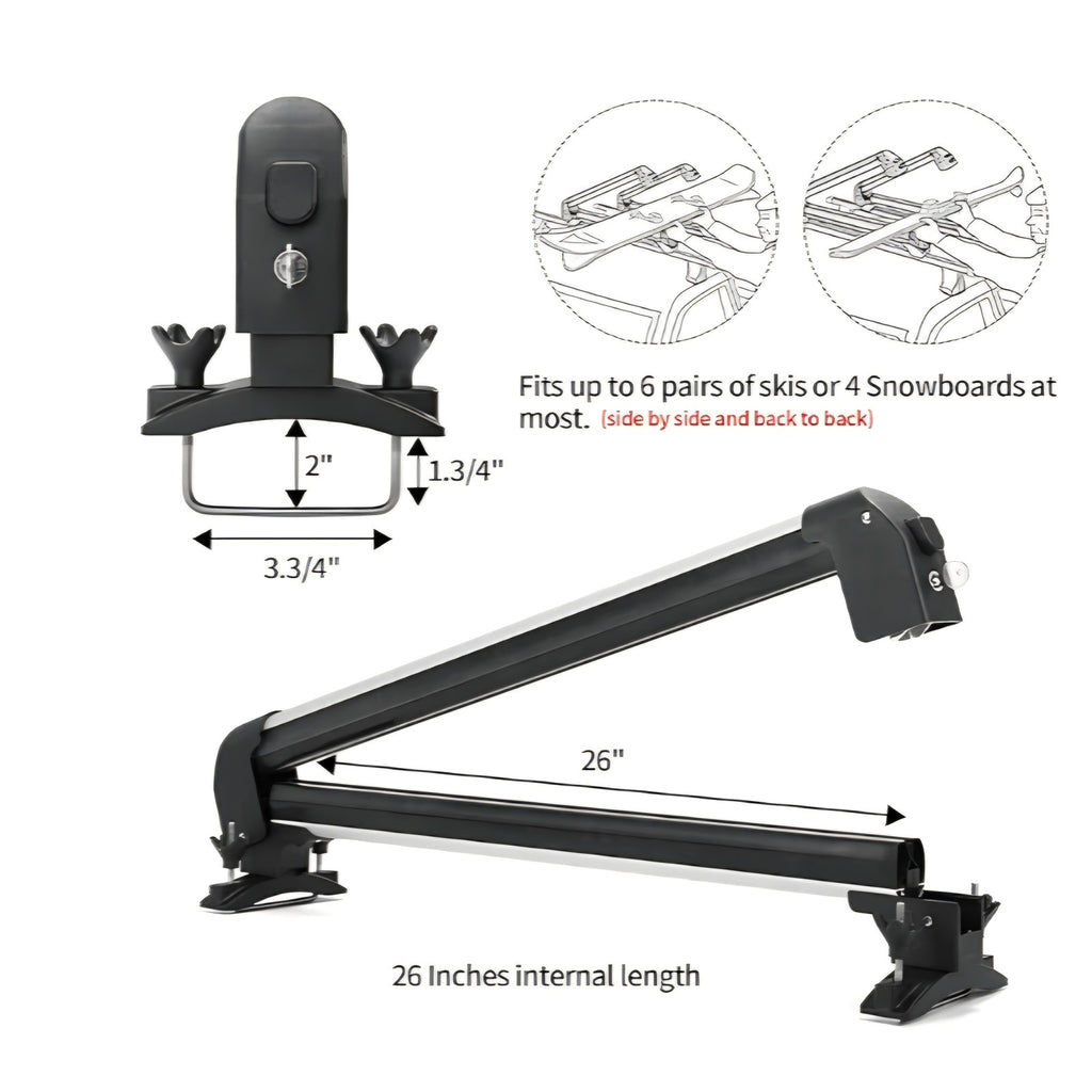 Leader Accessories Car Ski Snowboard Roof Racks, Fits Up to 6 Pairs of Skis or 4 Snowboards