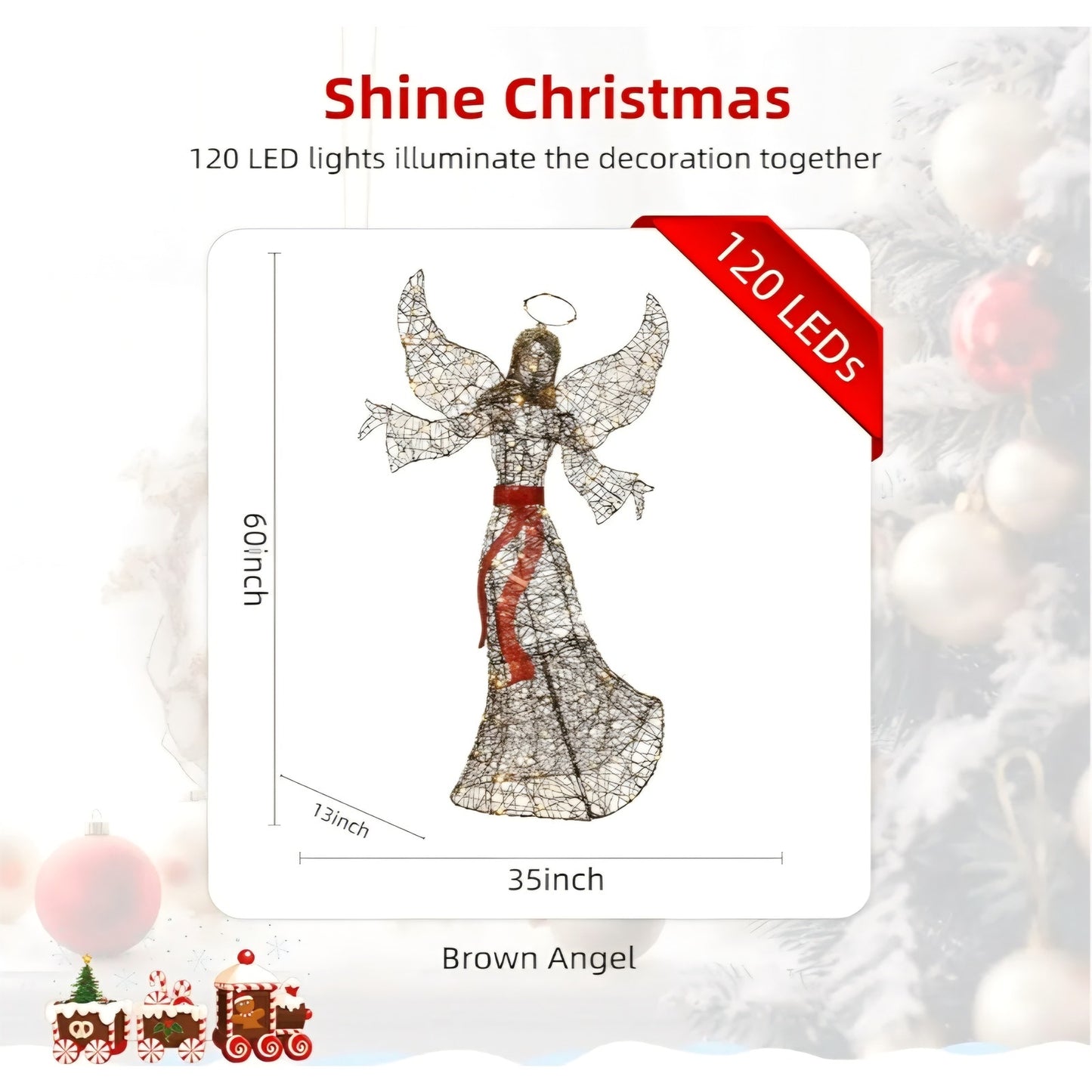 5' Rattan Angel Christmas Decoration for Outdoor - Lighted Angel Christmas Decoration with 120 LED