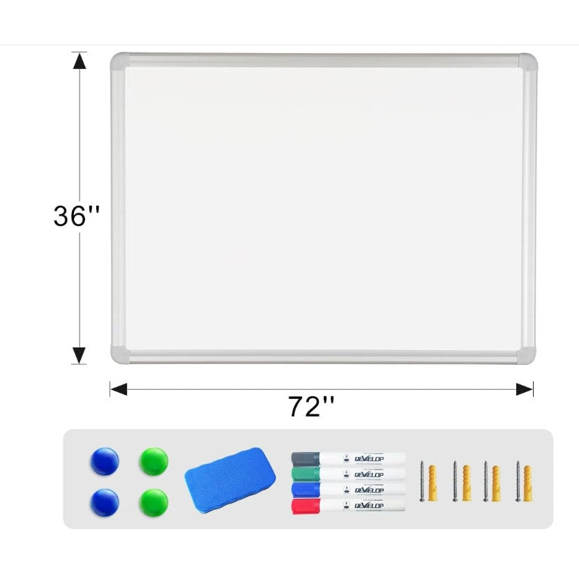 DEVELOP Large Magnetic Dry Erase White Board 72 x 36 Inch, Wall Mounted Whiteboard 6' x 3'