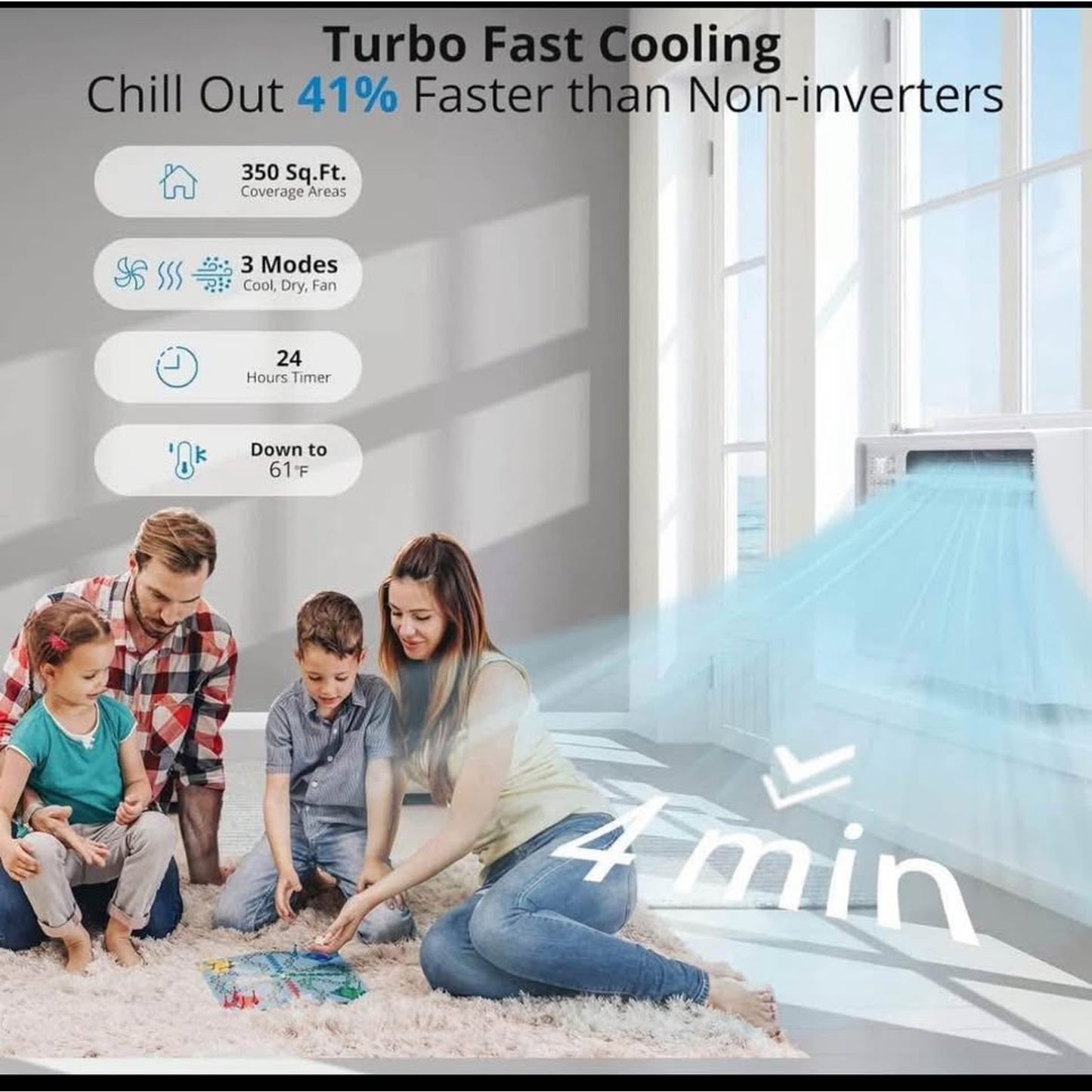 acekool 8000 btu inverter smart window air conditioner, window ac unit with remote/app control, open