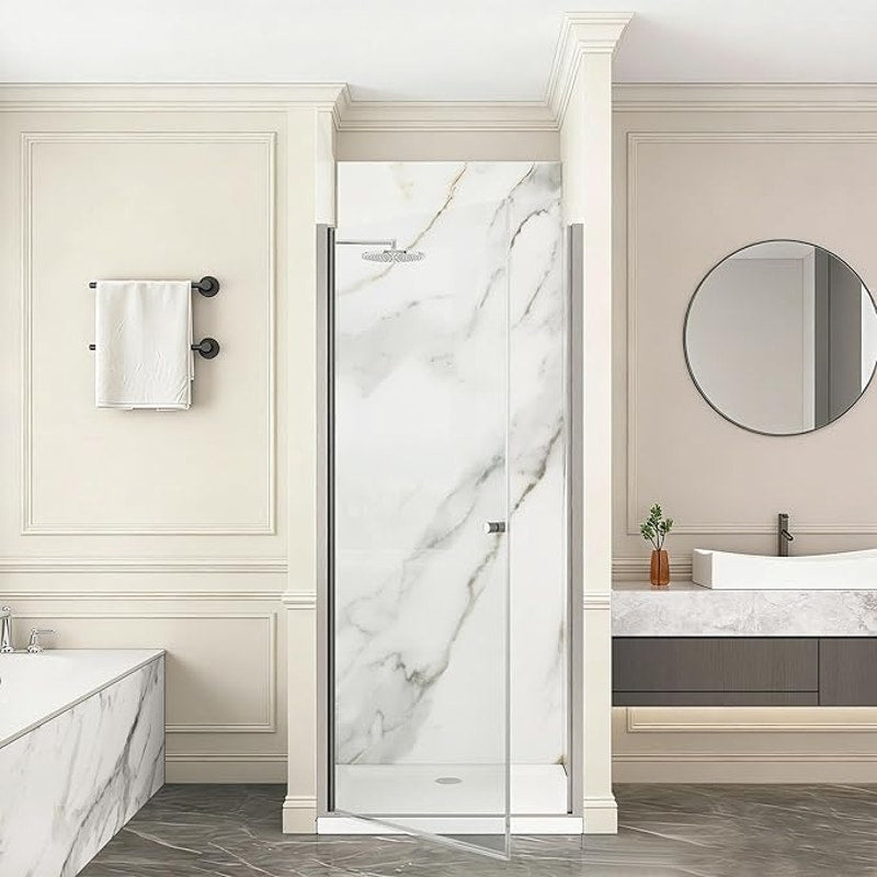 Pivot Shower Door,24-26" W x 72" H Frameless, 1/4" (6 mm) in Thick Clear Tempered Glass, Gold
