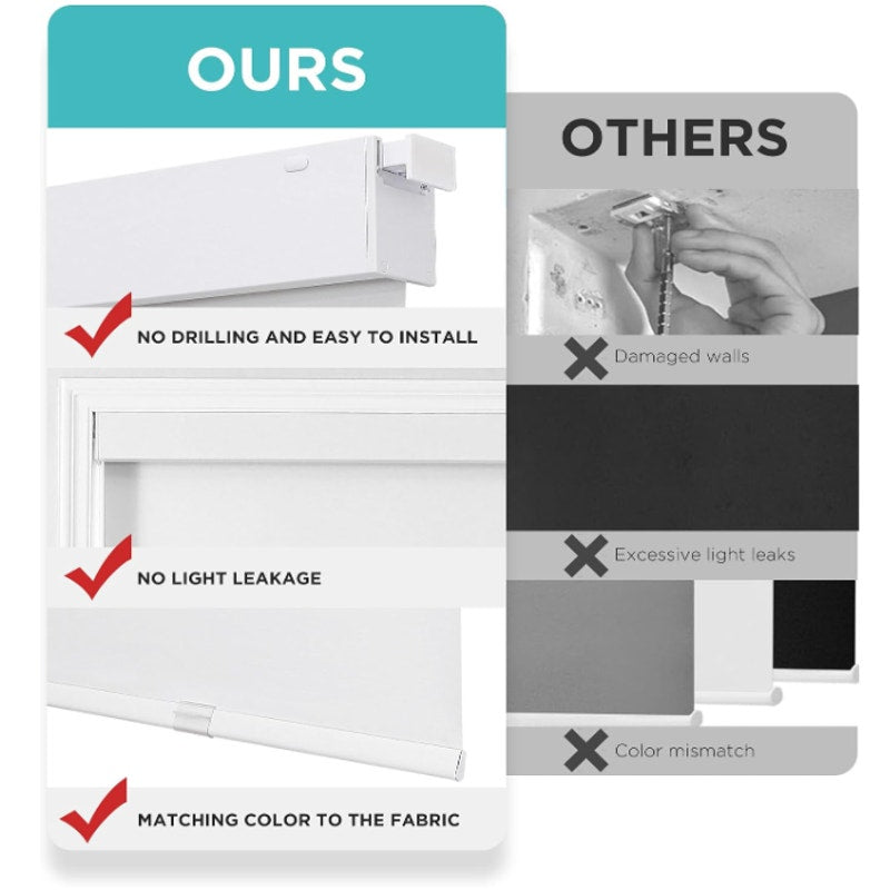Joydeco No Drill Blackout Shades, Free-Stop Cordless Roller Shades (White, 70" W x 75" H)