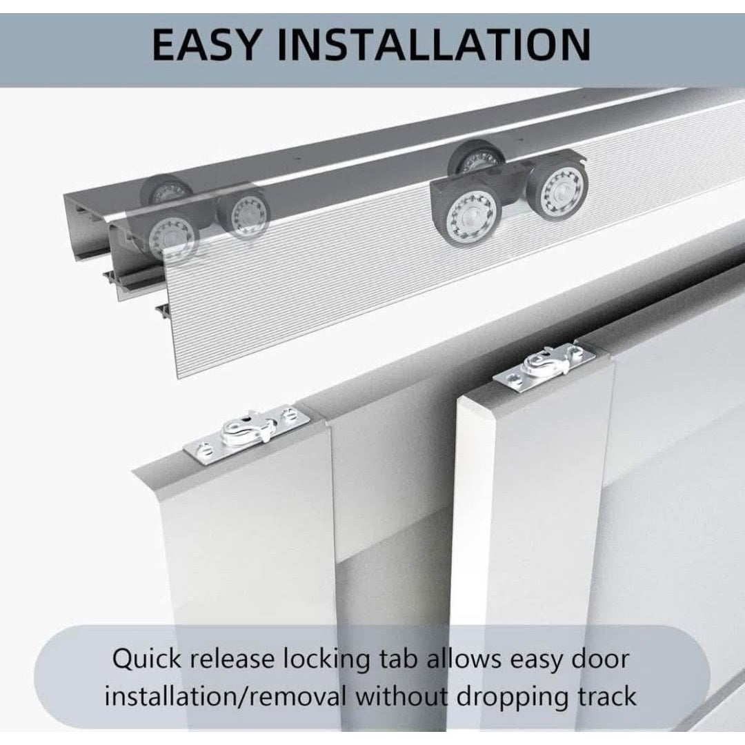 JUBEST 8FT/96" Bypass Door Hardware,Heavy Duty Aluminum Sliding Closet Door Hardware Set