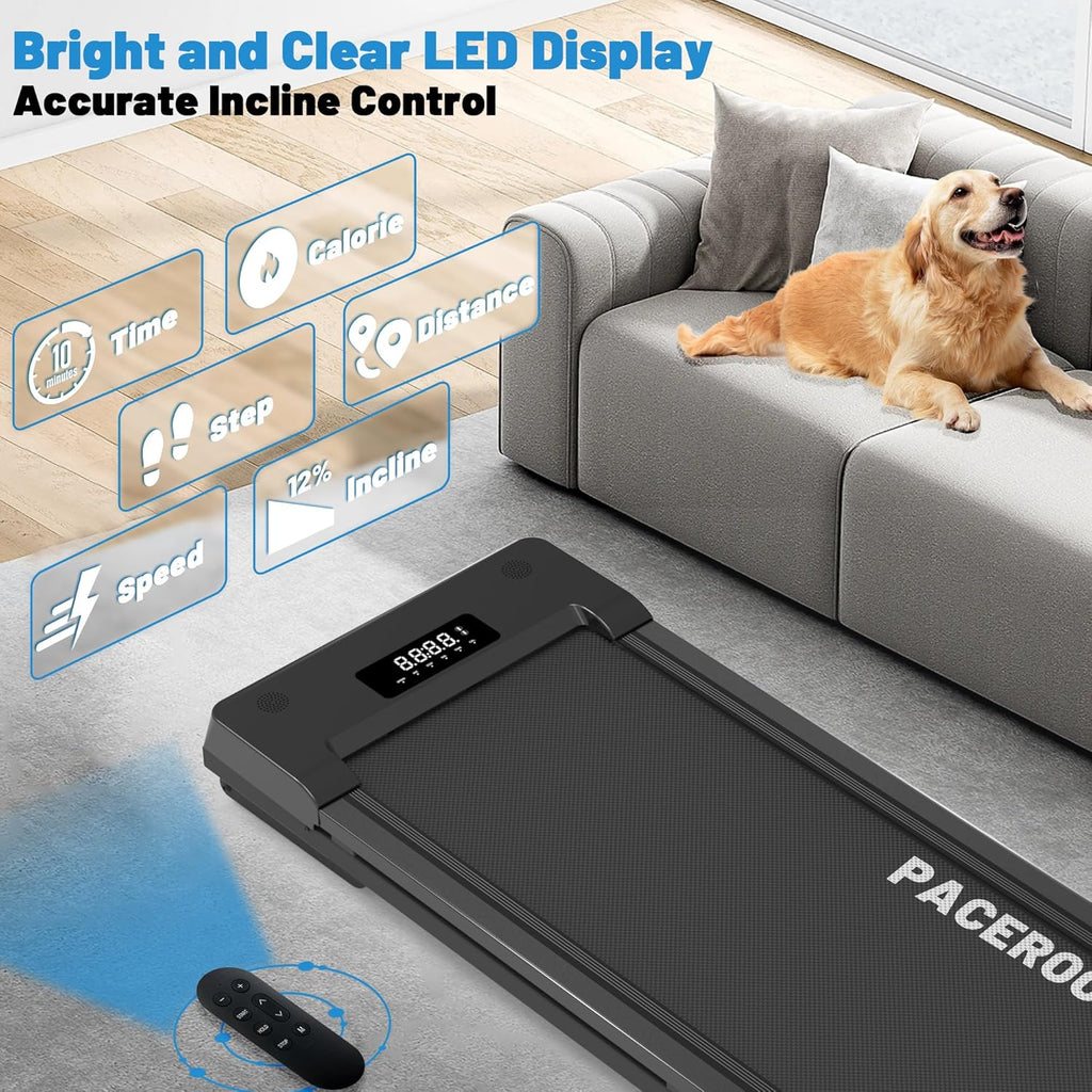 Walking Pad Treadmill with 12% 9-Level Auto Incline, 450 lbs Cap. Bluetooth Speaker, 5 MPH. Black