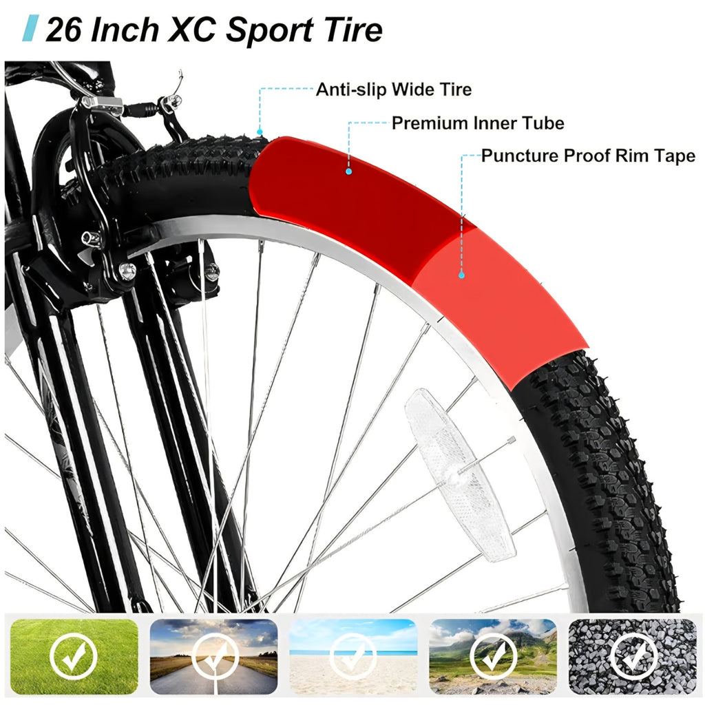 26 Inch Womens and Mens Mountain Bike, 18 Speed Steel Frame Adult Bicycle