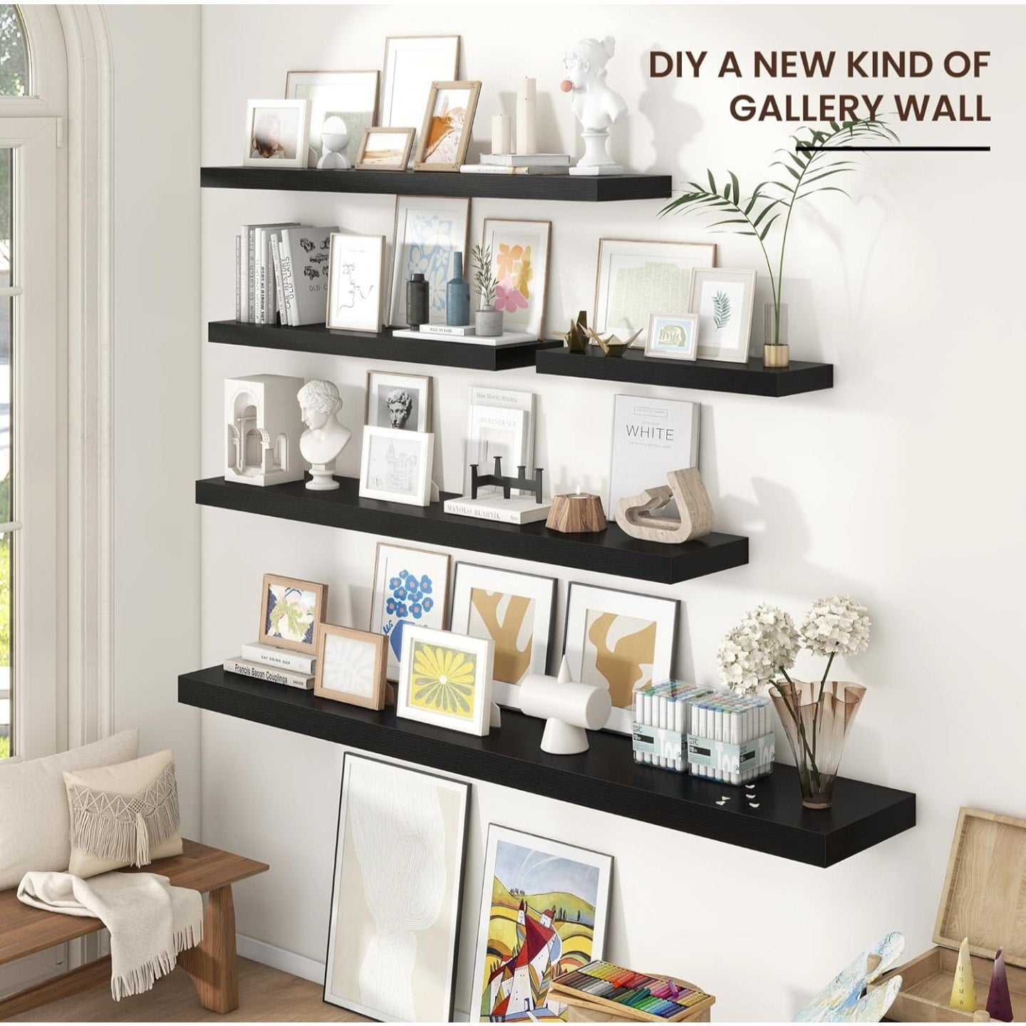 Large Floating Shelves for Wall, 72" W x 11.6" D x 2" H, 1 Pack of Long Wall Mounted Engineered