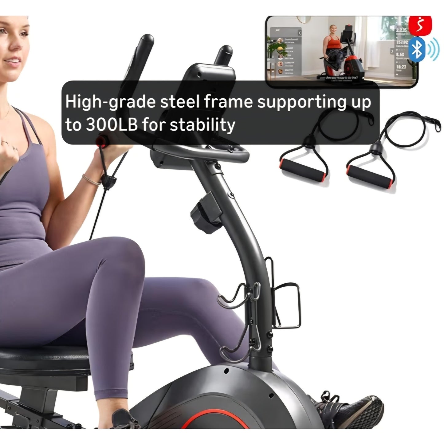 Smart Heavy-Duty Recumbent Bike w/Wide Cushioned Seat & Back, Indoor Cycling Machine Adult/Seniors