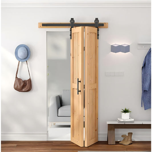 36"x84" Bi fold Barn Door with 30" Bifold Barn Door Hardware Kit for 2 Doors, No-Assembly Solid Spr