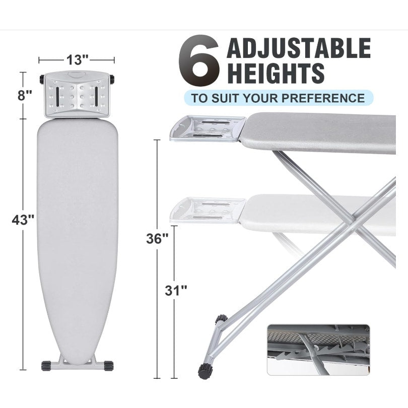 Ironing Board with Cover and Thicken Pad Height Adjustable Full Size Foldable