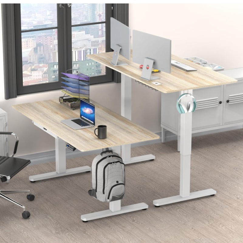 SHW 55 x 28 Electric Height Adjustable Standing Desk w/Drawer, Maple w/ Memory Presets