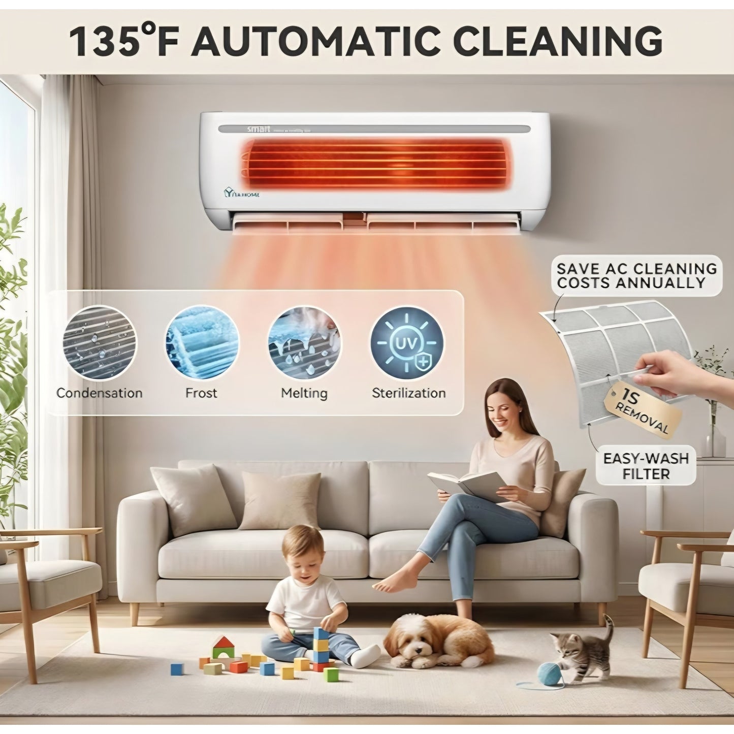 18000 BTU Mini Split Air Conditioner Heat Pump System, Wifi Enabled 19 SEER2 208-230V