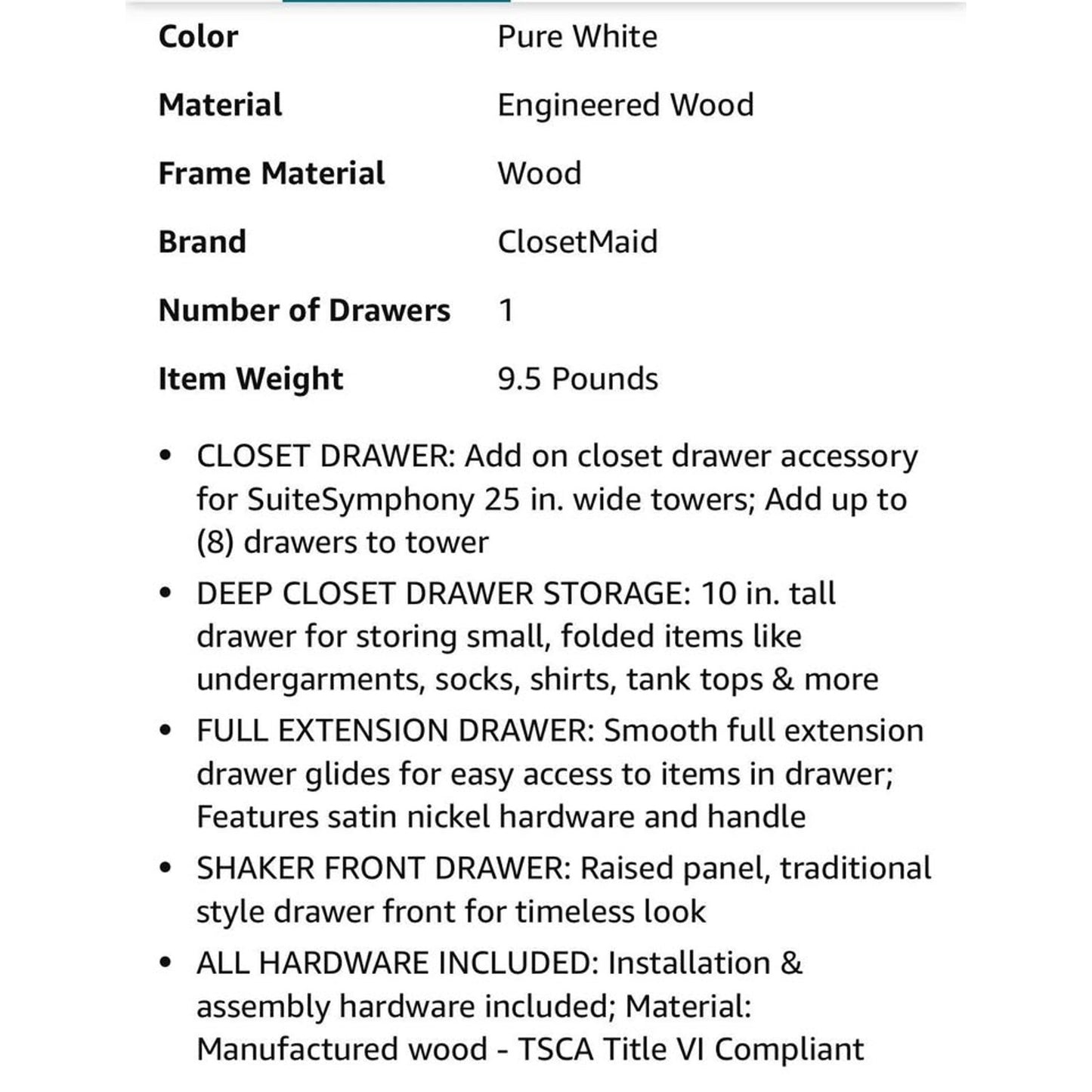 ClosetMaid SuiteSymphony Wood Drawer, Add On Accessory Shaker Style, for Storage, Closet, Clothes, 2