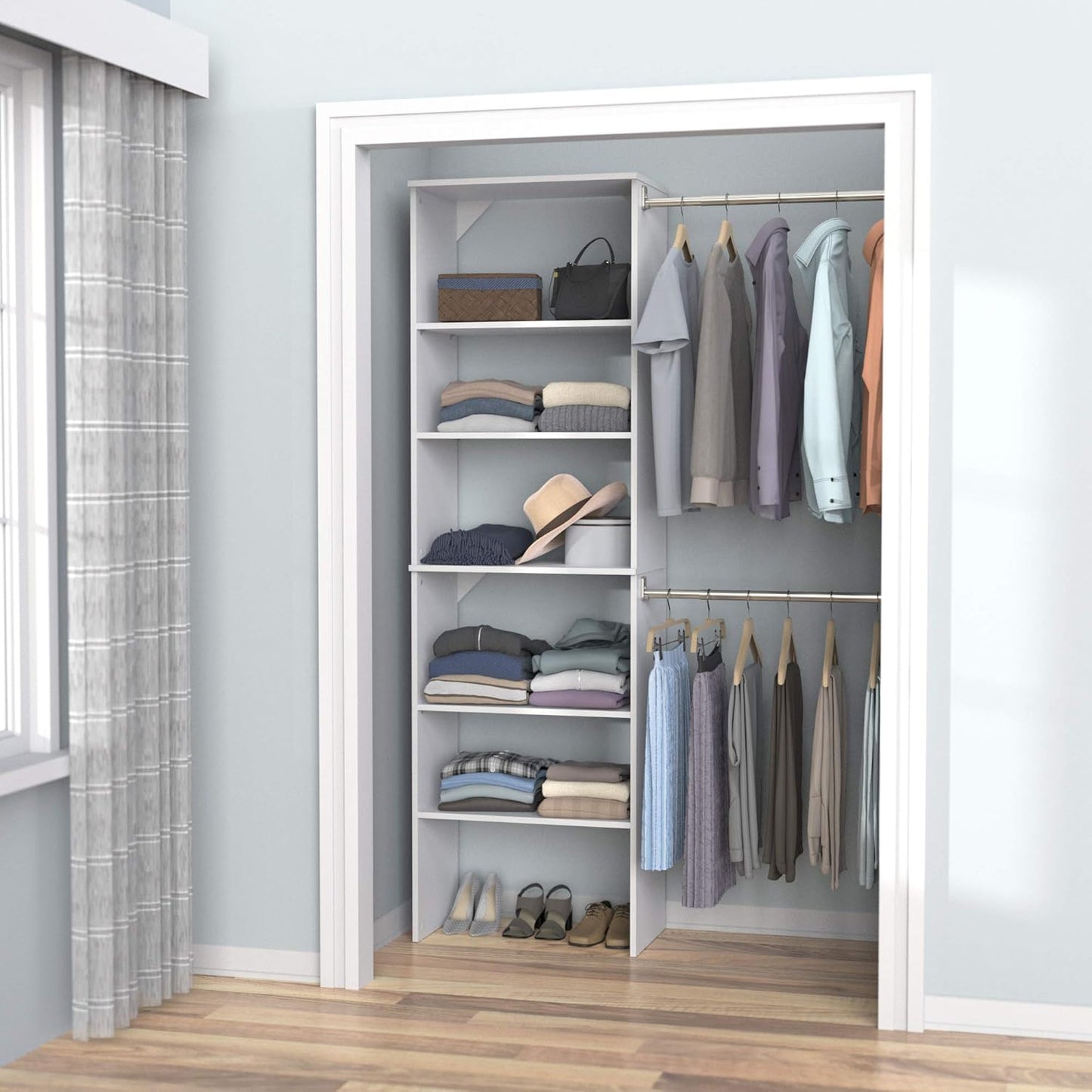 ClosetMaid SuiteSymphony Wood Closet Organizer System, 25-Inch, Tower and 3 Hang Rods, Pure White